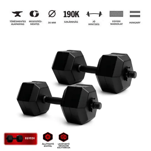 GazoFitness® Állítható Hexagon Kézi Súlyzó Csomag – 2×7,5 kg / 2×9,5 kg / 2×11,5 kg (Összesen: 48 kg)