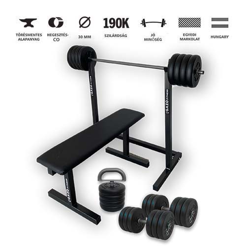 GazoFitness®Állvány + Pad + Hardcore Csomag+ Kettlebell /Össz 88,5 Kg /