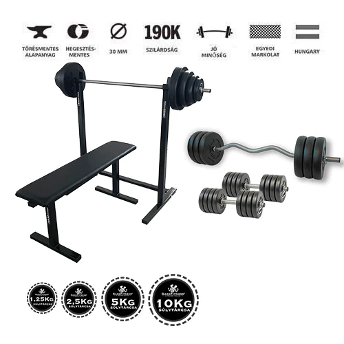 GazoFitness®Állvány + Pad + Kétkezes Súlyzó + Francia rúd 96 Kg