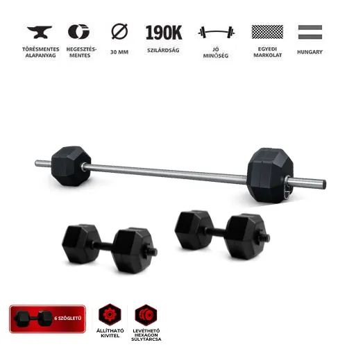 GazoFitness® Hardcore Hatszögletű Súlyzó Csomag (Összesen: 30 kg)