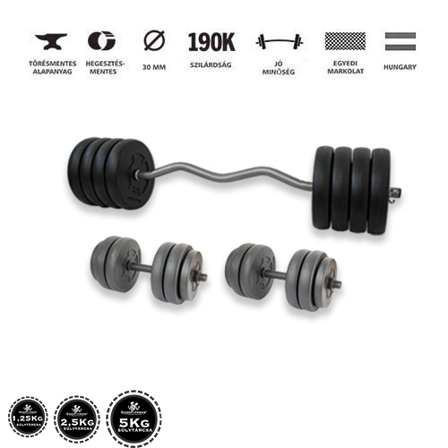 GazoFitness® Hardcore Készlet Francia Rudas 70 kg (Menetes kézisúlyzórúddal)
