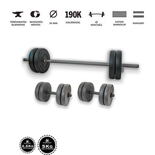 GazoFitness® Hardcore Szett 45 Kg (Menetes kézisúlyzórúddal)