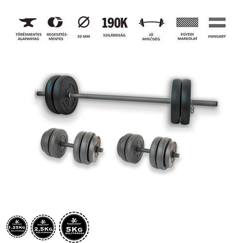 GazoFitness® Hardcore Szett 50 Kg (Menetes kézisúlyzórúddal)