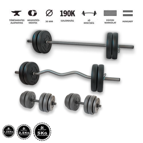 GazoFitness® Hardcore Szuperszett 72 Kg (Menetes kézisúlyzórúddal)