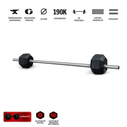 GazoFitness® Hatszögletű súlyzókészlet kétkezes rúddal 14 kg
