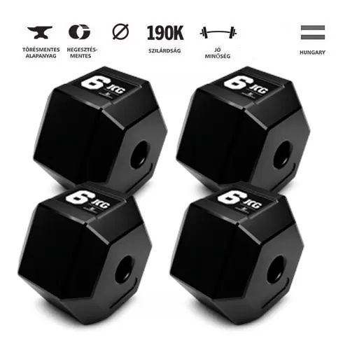 GazoFitness® Hatszögletű súlyzókészlet kétkezes rúddal 26 kg – 3. kép