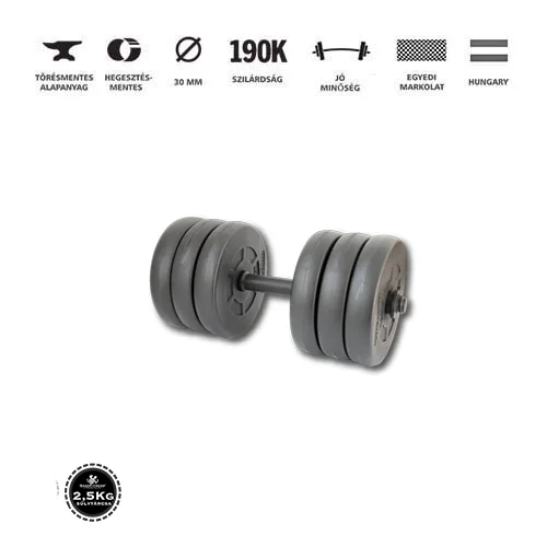 GazoFitness® Kézi Súlyzó 1x16,5Kg(Össz:16,5Kg)Menetes súlyzórúddal