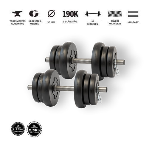GazoFitness® Kézi Súlyzó 2 x 10,5Kg./21Kg/(2,5 kg és 1,25Kg-os tárcsákkal)