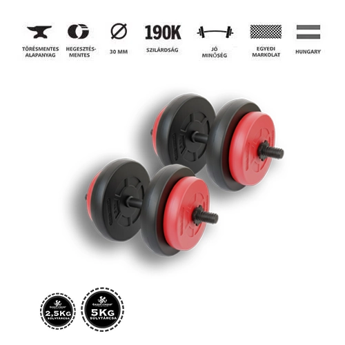 GazoFitness® Kézi Súlyzó 2 x 16,5Kg.(Össz: 33Kg)Fekete,Piros