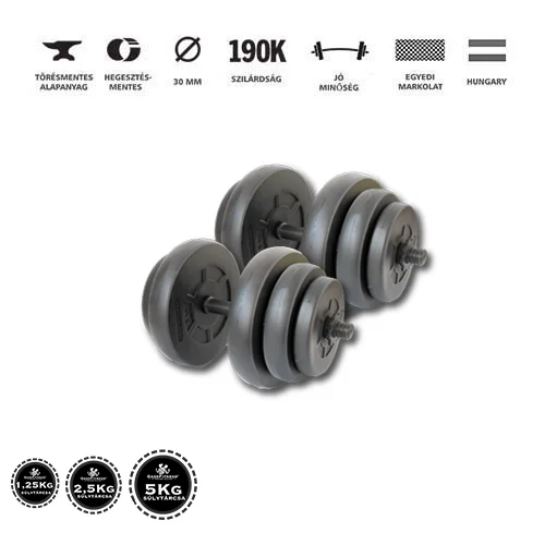 GazoFitness® Kézi Súlyzó 2 x 19Kg(Össz: 38Kg)Menetes súlyzórúddal