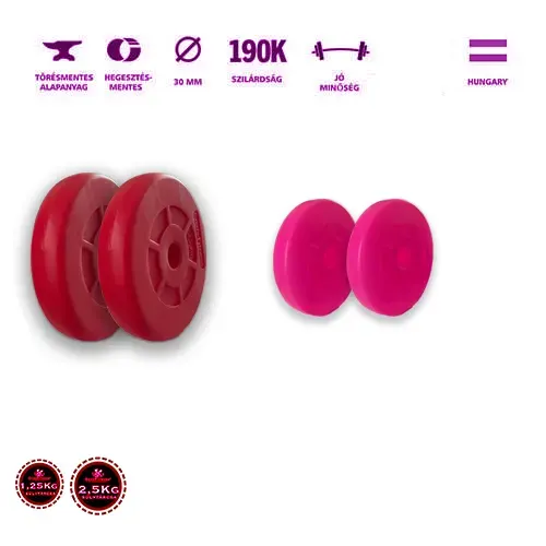 GazoFitness® Súlytárcsa 2 x 1,25 Kg, 2 x 2,5 (Össz: 7,5 Kg) (Piros - Rózsaszín)