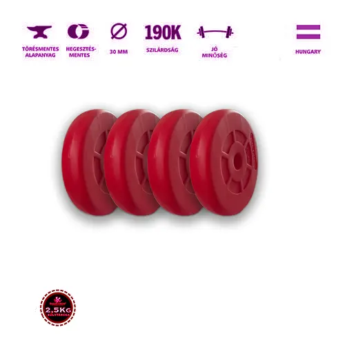 GazoFitness® Súlytárcsa 4x2,5 Kg (10 Kg) (Piros)