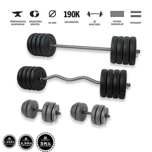 GazoFitness® Szuperszett Csomag 112 Kg (Menetes kézisúlyzórúddal)